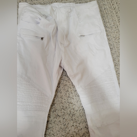 men’s white denim moto jeans skinny size 32 x 30 - Picture 3 of 5